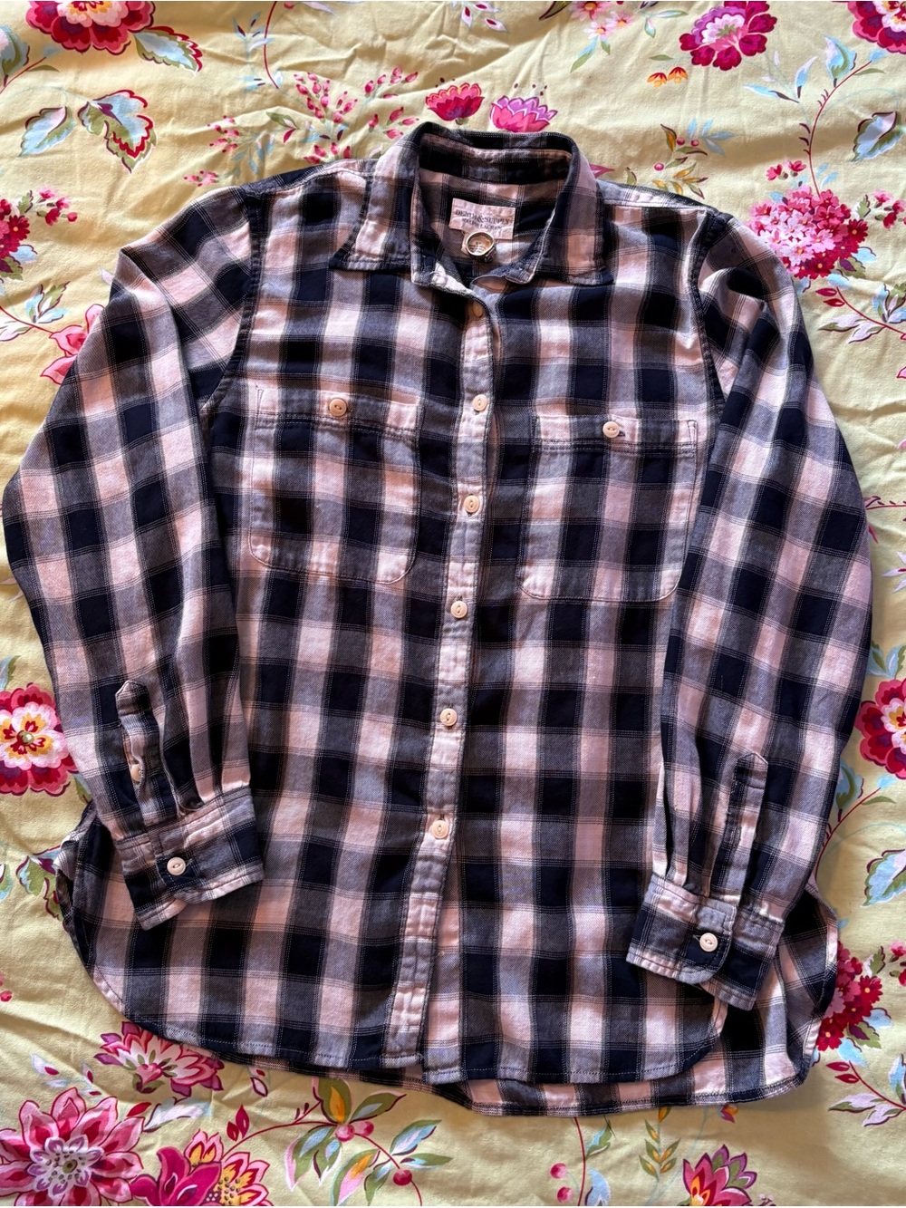 Denim & Supply Ralph Lauren navy blue cream plaid button up wmn S 26x22 EUC